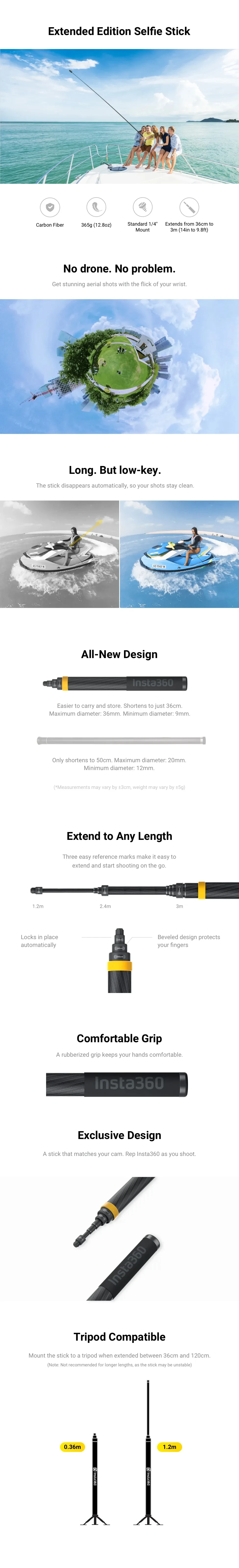 Description Picture 2 of itemInsta360 X4 3m Selfie Stick for Insta 360 X3 / ONE X2 Accessories Ultra-long Extended Edition Carbon Fiber Selfie Stick