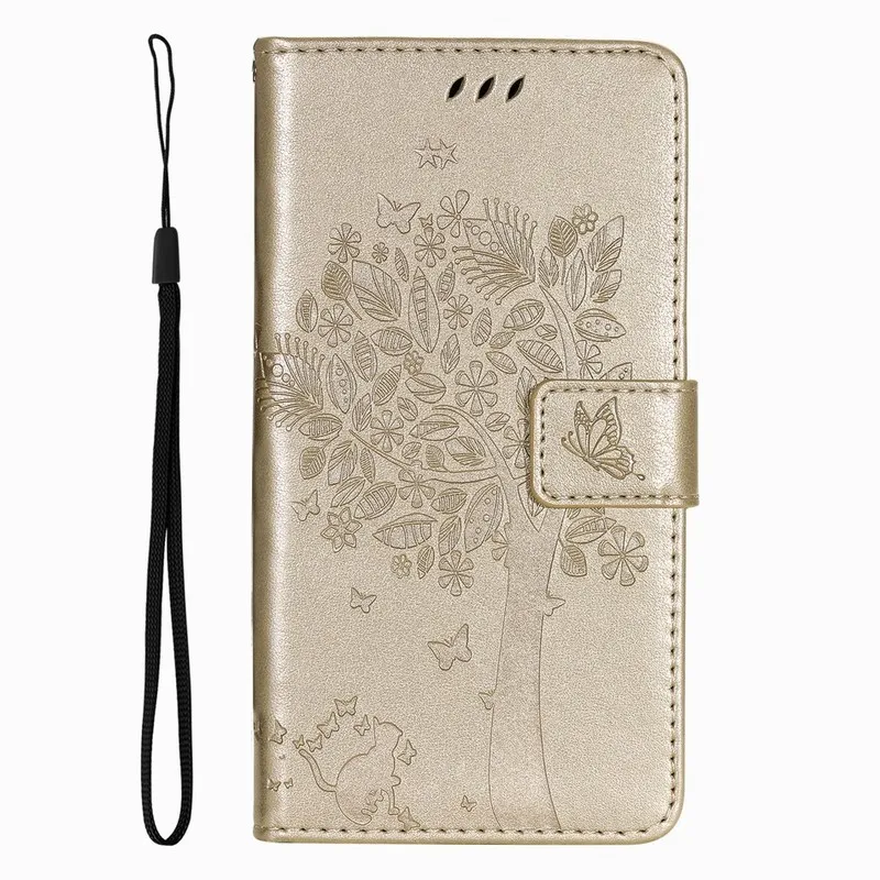 Charming Cat Tree Wallet Case with Card Slots and Protective Cover