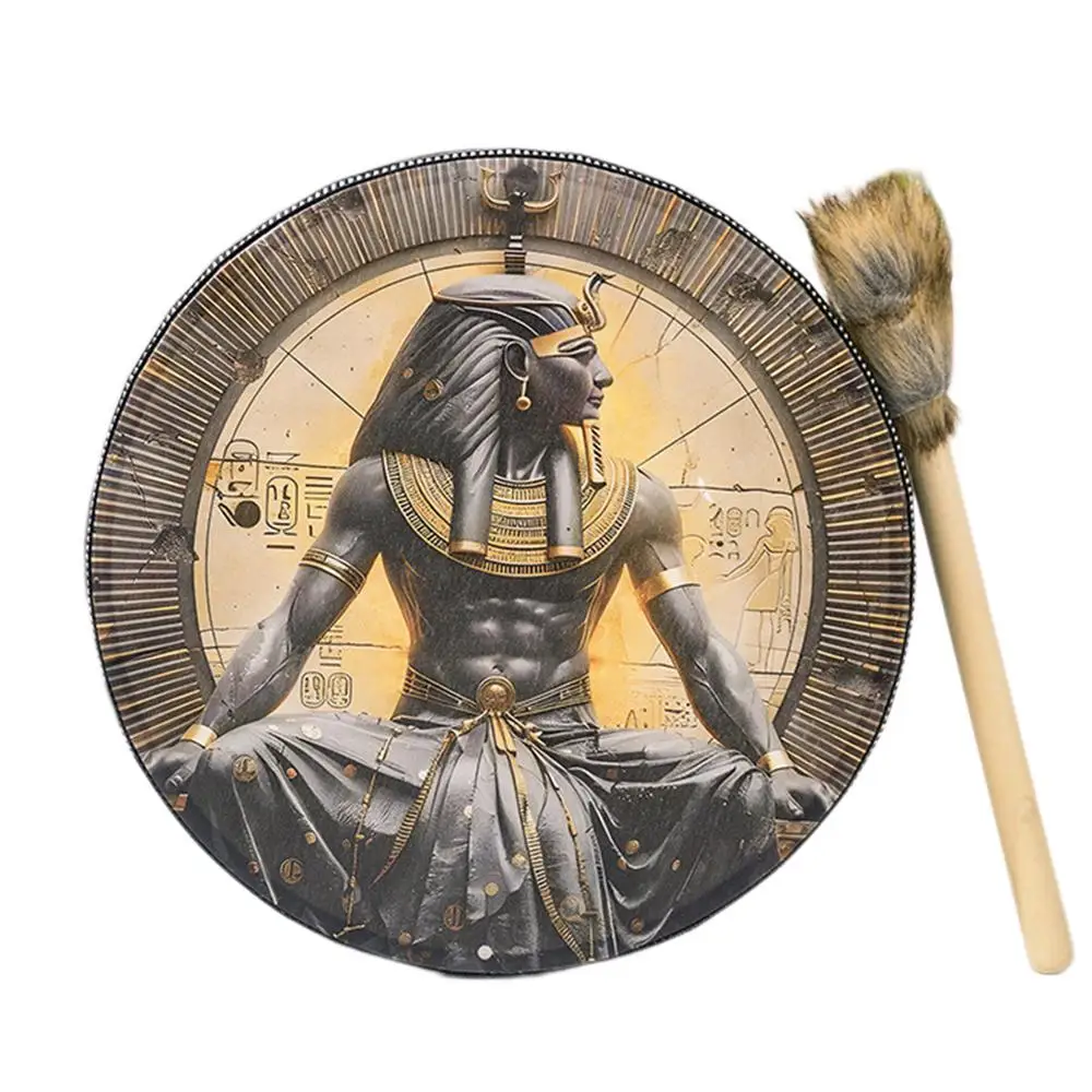 Shamanic Drum Creative Handmade Frame Drum Fashionable 10 Inch Egyptian Pharaoh Moon Goddess Drum Hand Drum with Drum Stick for