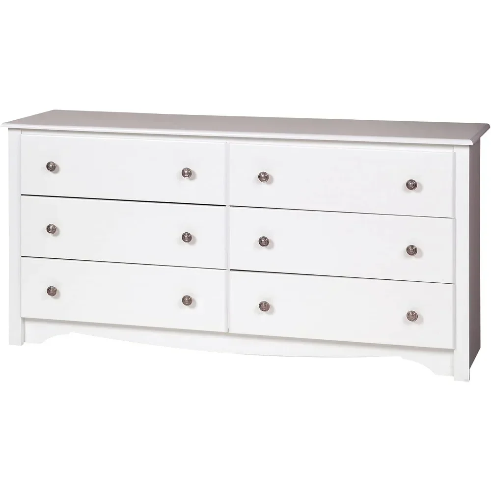 

6 Drawer Double Dresser for Bedroom, Wide Chest of Drawers, Traditional Bedroom Furniture, 16" D X 59" W X 29" H