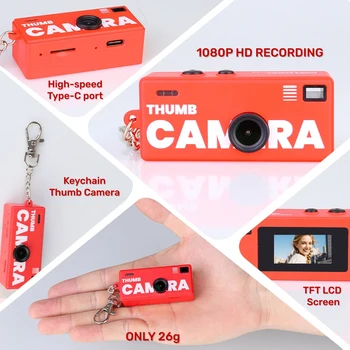 Fotocamera Digitale Magecam con Schermo da 0,96 Pollici, Fotocamera Portachiavi Retrò, Supporto Scheda di Memoria, Videocamera Ultra Compatta 1080P con Flash