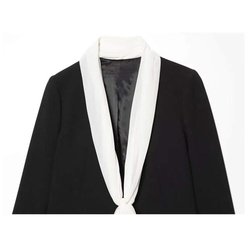 Women's Scarf Contrast Blazer 2026 Spring New Fashion V-neck Long Sleeve Coats Casual  Female Office Outwears - 5