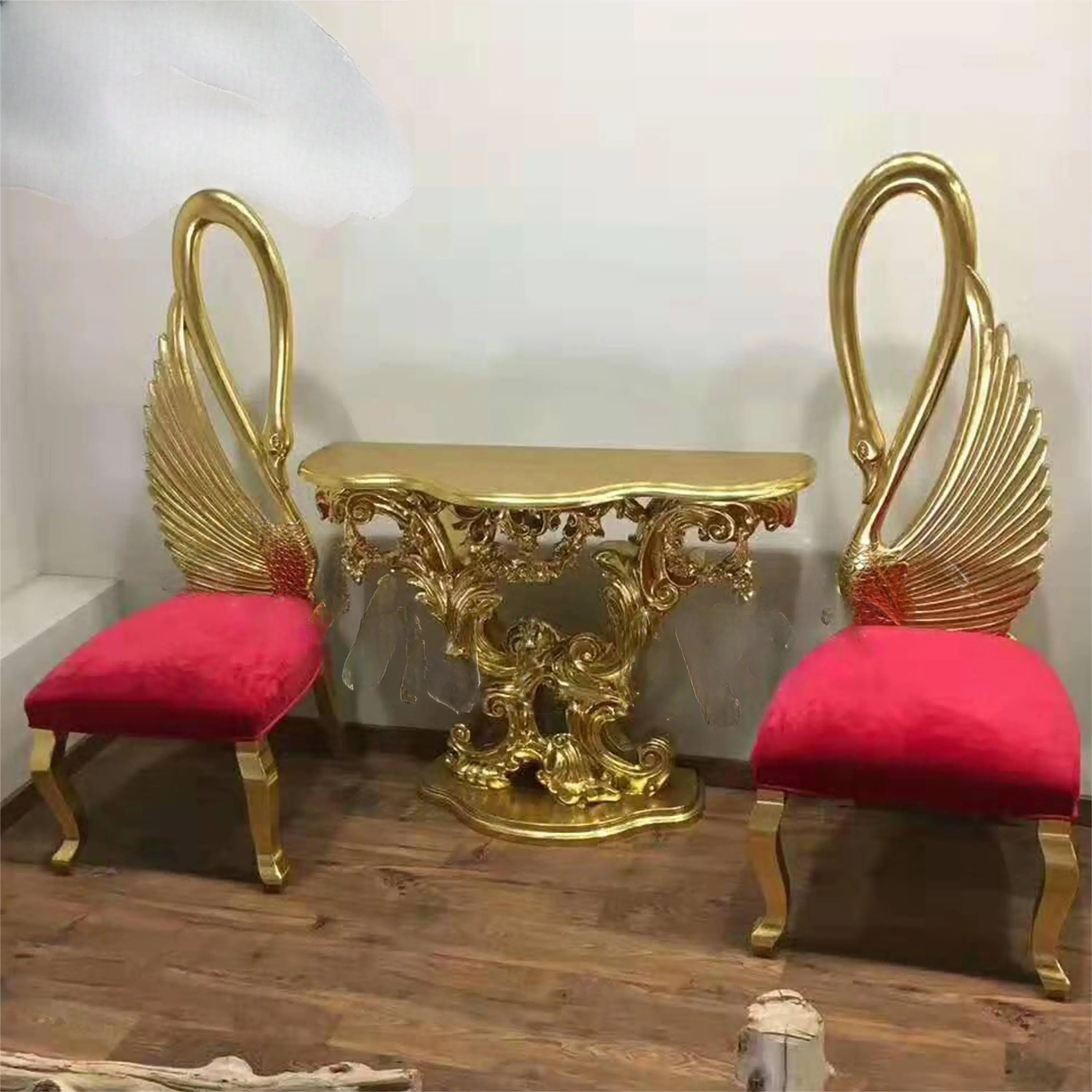 Swan Chair Hotel Club Carved Phoenix High Back Gold Chair