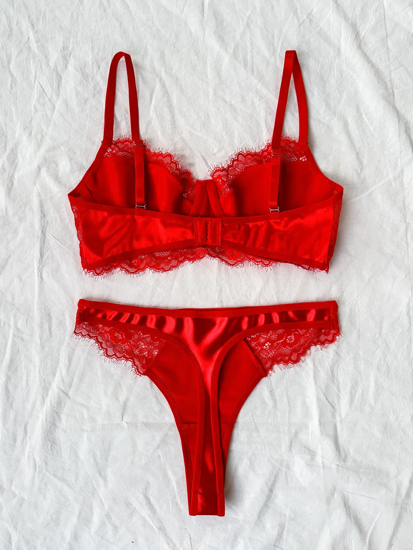 2025 Women's Sxy Lace Strapping Underwire Nonpadded Bra & Brazilian Briefs - Fancy Eyelash Lingerie Set