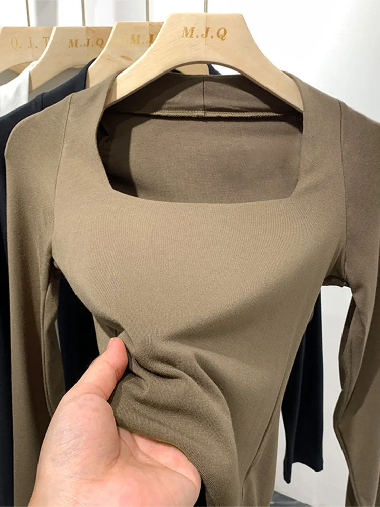 

New Spring Top Sexy T Shirt Women Elasticity T-Shirt Summer Tee Woman Clothes Slim Tshirt Female Skinny Cotton Long Sleeve Tops