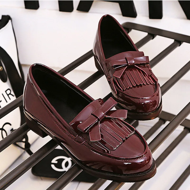 Fashion Loafers New Patent Leather Round Toe Bow Comfortable Soft Bottom Low Heel Flat Shoes Daily Walking Light Shoes
