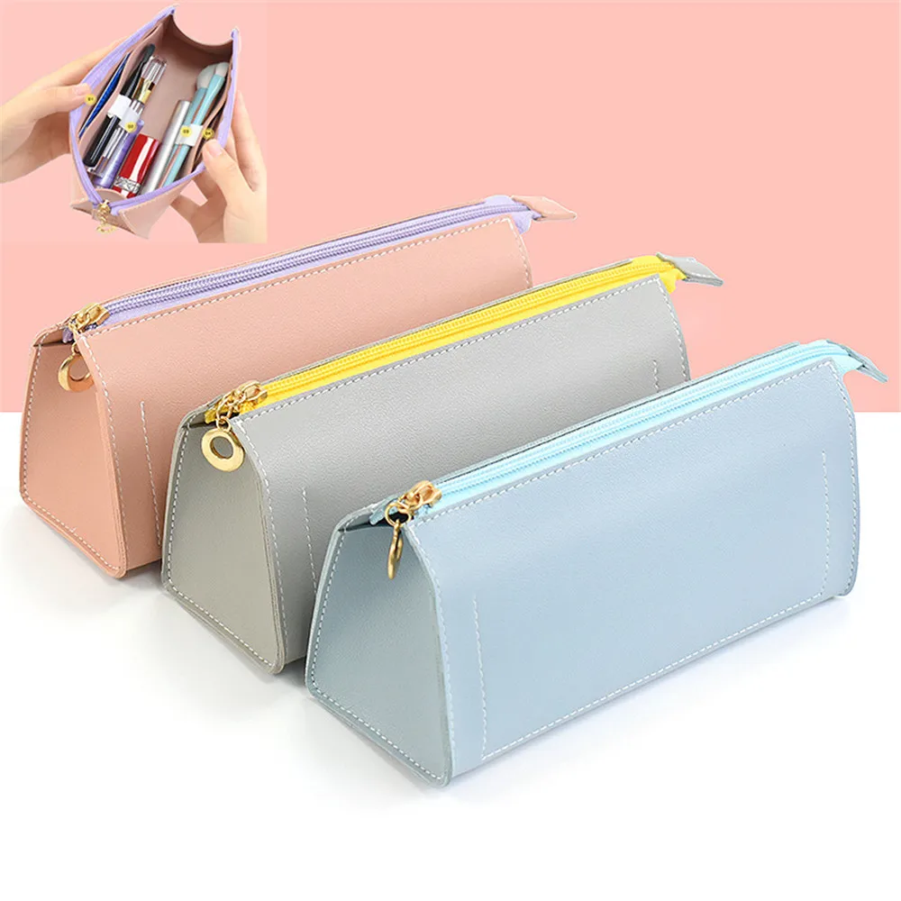 New Pu Leather Student Pencil Bag Stationery Box Portable Storage Bag