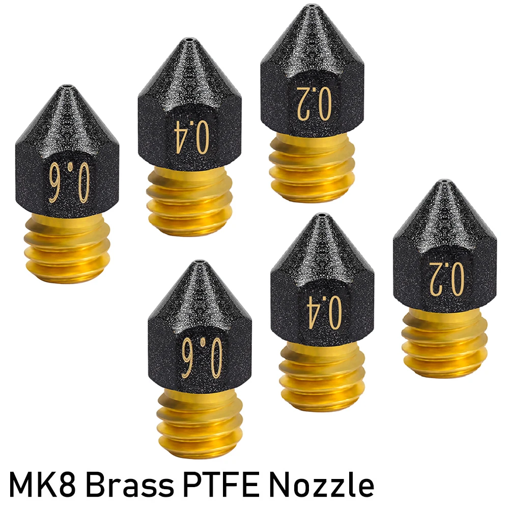 5PCS 3D Printer Nozzles MK8 Brass PTFE coating Nozzle Extruder Nozzle Extruder Print Head for CR10 CR10S Ender-3