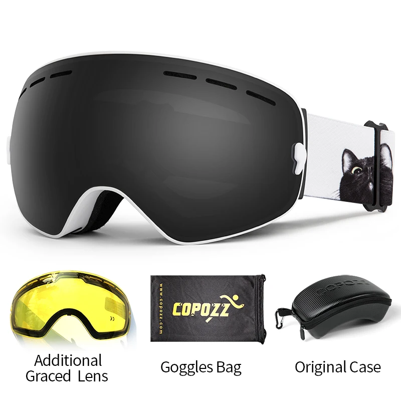 COPOZZ GOG-201-Set Ski Goggles with Case & Yellow Lens UV400 Anti-fog Spherical Ski Glasses Skiing Men Women Snow Goggles + Lens + Box Set