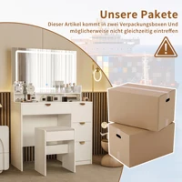 Комод для макияжа Comanlai в спальне, зеркало со светодиодной цветной подсветкой и табуреткой, ящиками для хранения и туалетным столиком с зарядкой через USB — изображение 3