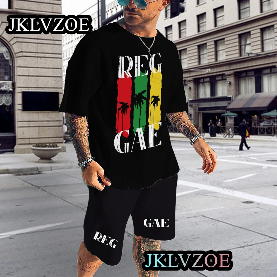 Summer Men's Tracksuit Bob Marley Reggae Music T-Shirt Shorts Set Casual Suit Fashion Outfit Male Oversized Streetwear One Love