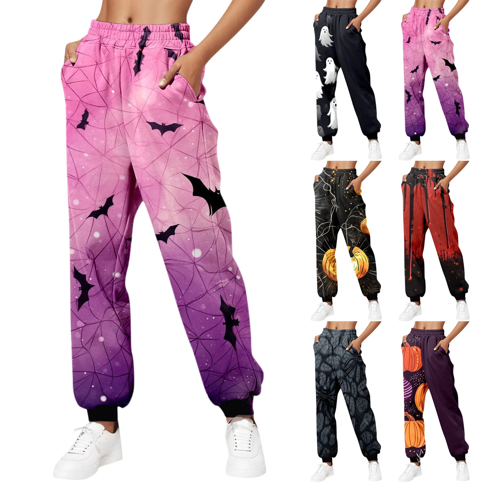 

Women's Boho Hippie Harem Pants High Smocked Waist Halloween Horror Printed Sweatpants Yoga 90S Goth Baggy Casual Trousers Y2k