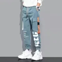  Autumn Winter Y2K Fashion Pockets Long Cargo Pants Men Patchwork Casual Loose Trousers All Match Trousers Letter Male Clothes 