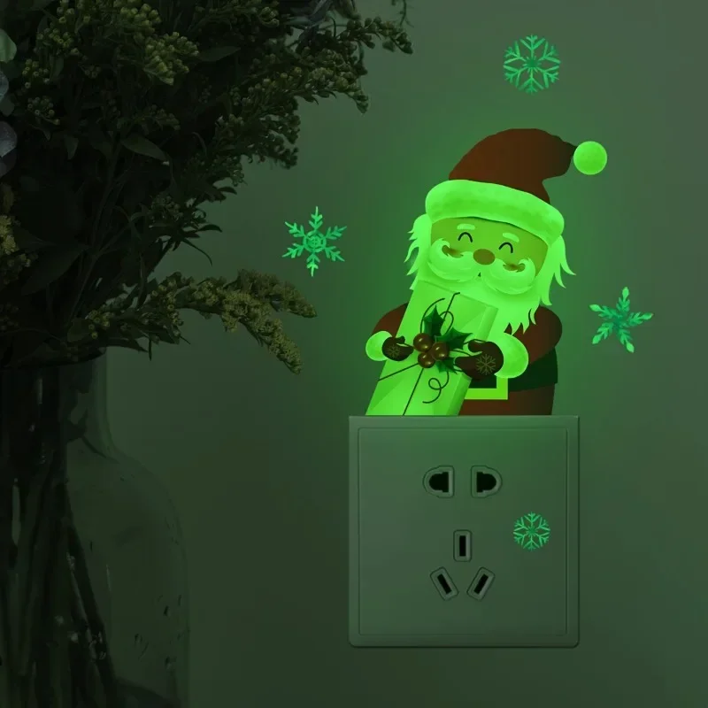 Glow in The Dark Santa Claus Switch Sticker Christmas Decoration Self-Adhesive PVC Wall Decal for Bedroom and Living Room
