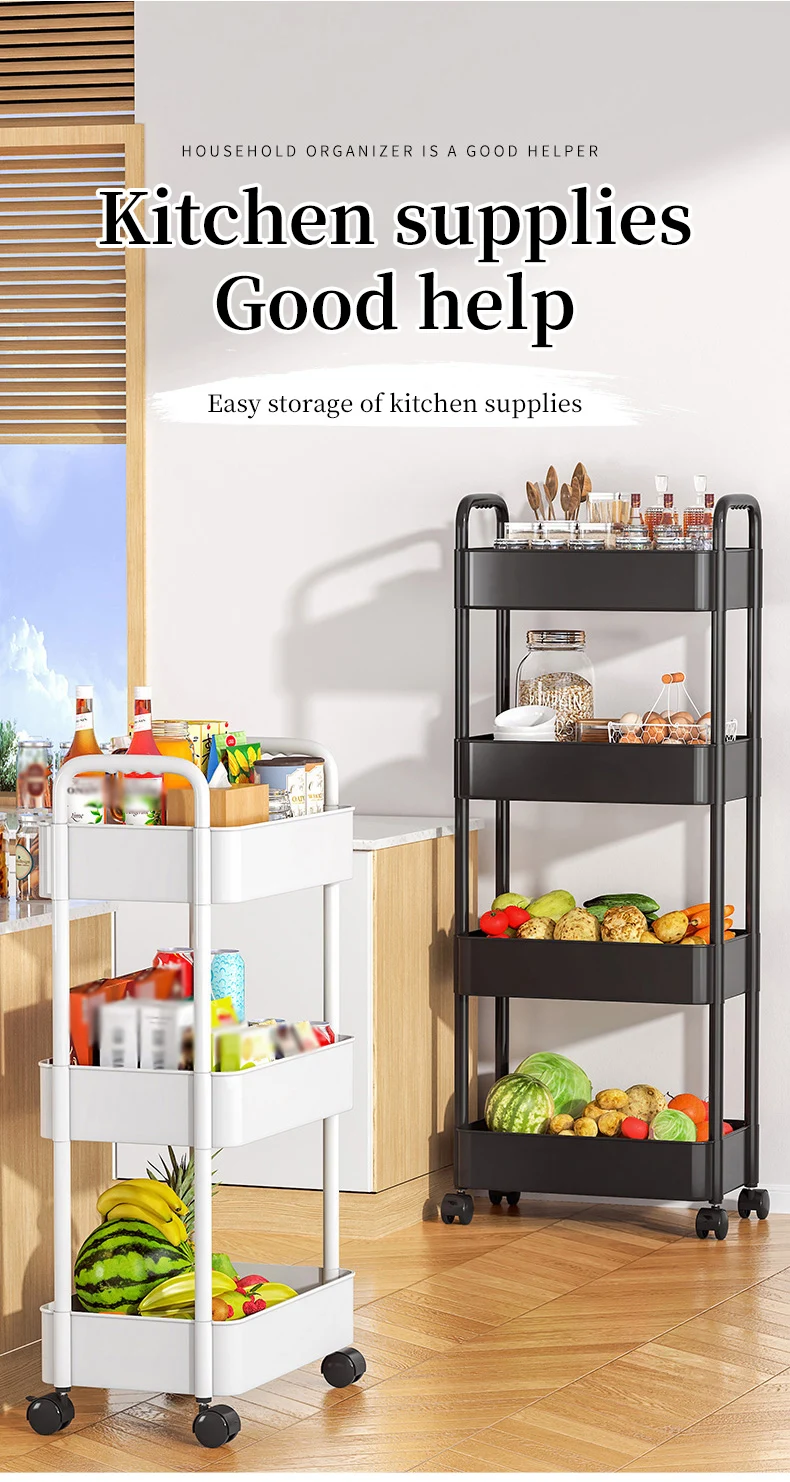 Description Picture 3 of item1 PC 3-Layer Rolling Plastic Storage Cart with Armrests - Space-Efficient Multi-Room Organizer, Matte Finish