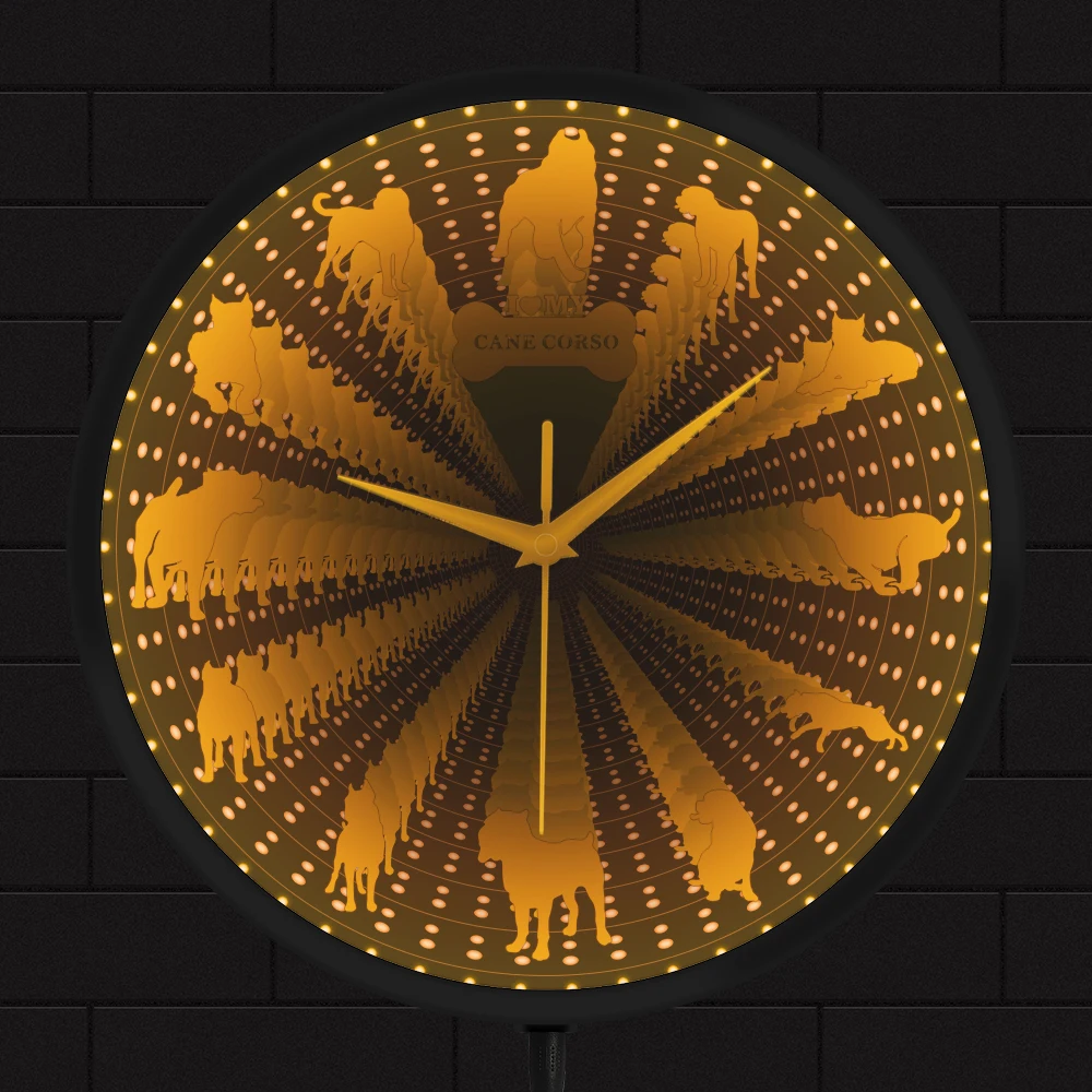 Cane Corso Italiano Cane Specchio Interstellare Vortex Tunnel Orologio Da Parete Mastino Cane Illusione Ottica Infinito Tunnel Lampada Orologio