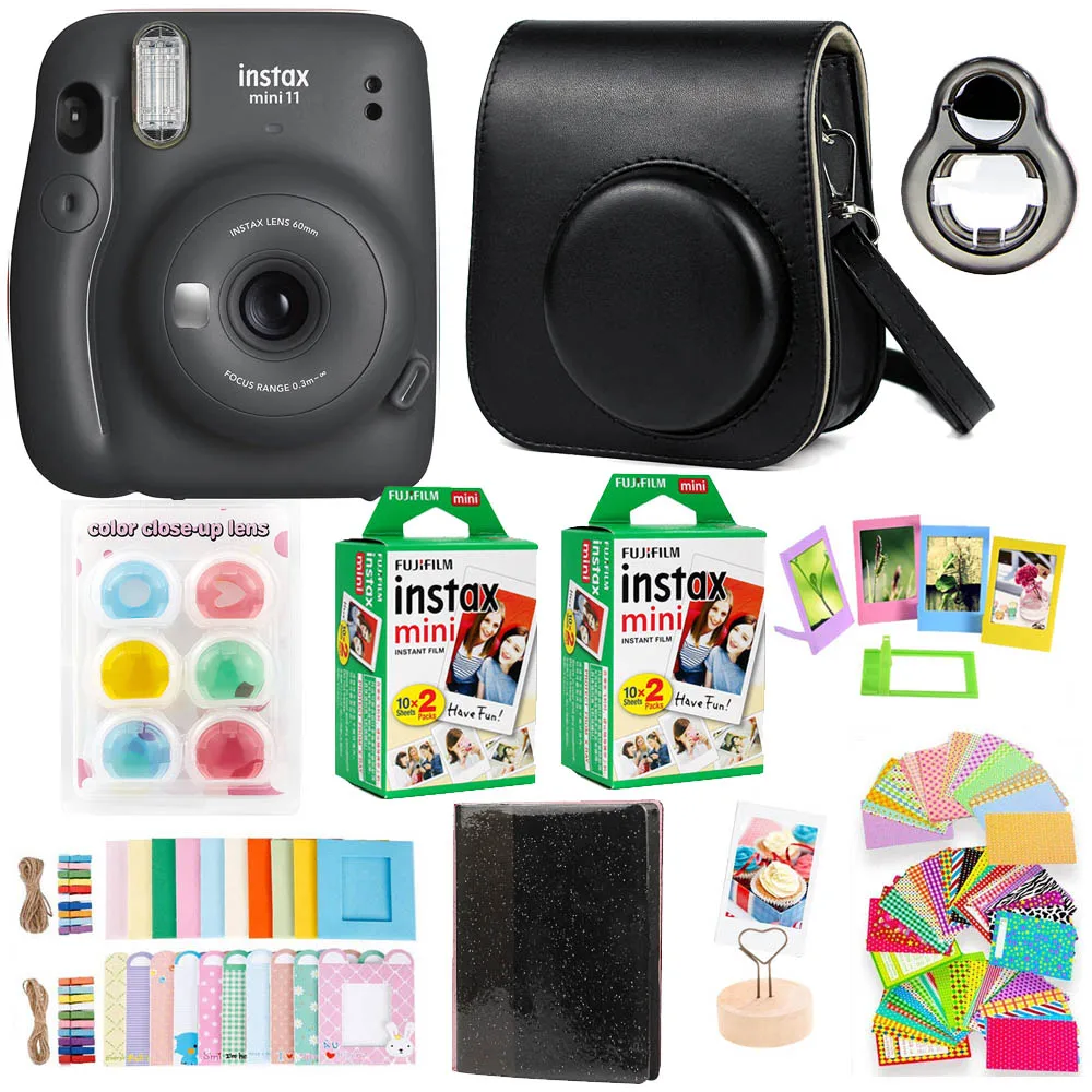 Original Fujifilm Instax Mini 11 Instant Camera With 40 Sheets Mini Film Paper Camera Shoulder Strap Bag Accessories Bundle Kit