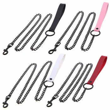 Heavy Duty Chain Dog Leash – Leather Handle, Chew-Proof 115cm 1