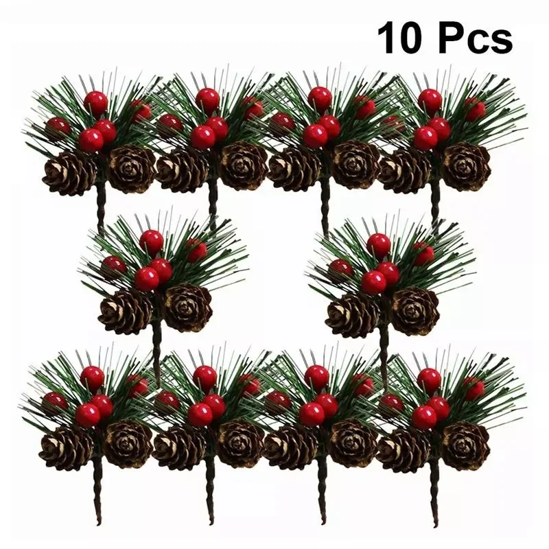 10 buah bunga buatan buah buah buah dekorasi cabang Holly kerucut buah Berry Natal merah untuk kerajinan Dekor bunga-bunga rumah