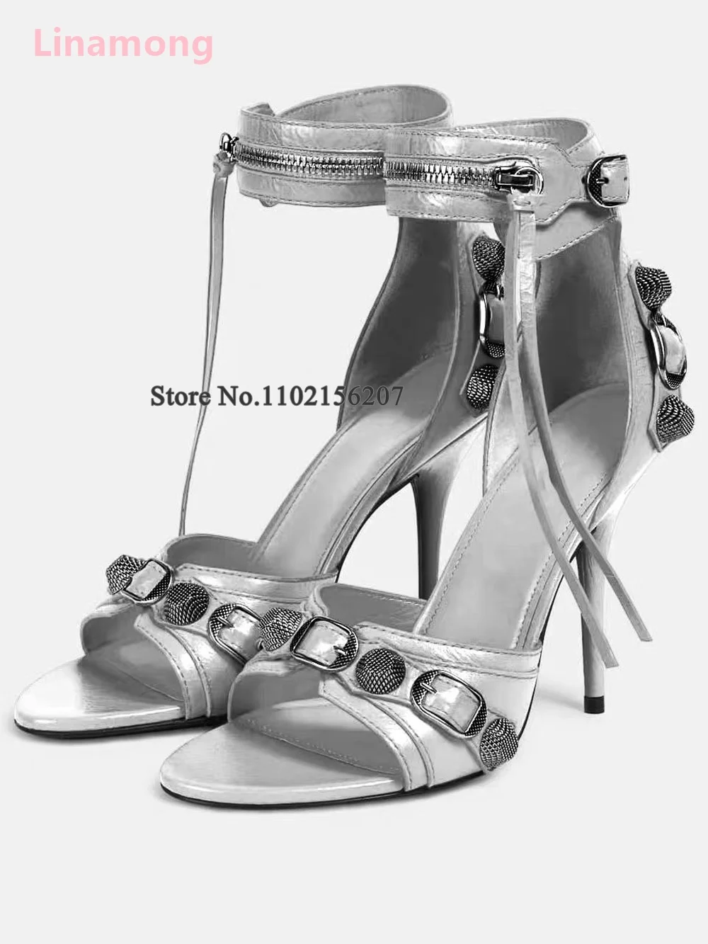 

Сандалии женские с металлической пряжкой, Дизайнерские однотонные туфли на молнии, на тонком высоком каблуке, с круглым носком, модная пикантная Летняя обувь