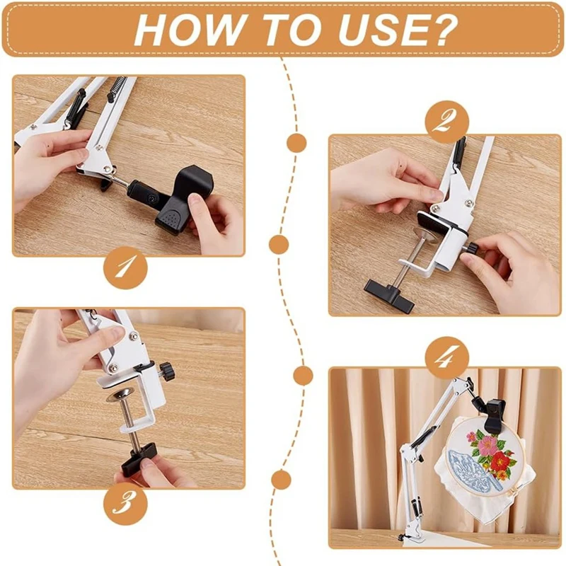 L99A-White Embroidery Stand Kit 8Mm Hole Hand Embroidery Stand 360 Degree Rotating For Hoop