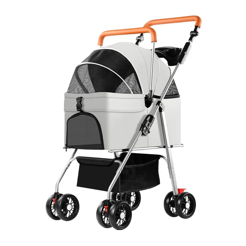 Cochecito para mascotas para perros, gatos y perros, bolsa ligera y plegable, empuje externo desmontable, caminar para perros, transporte desmontable 5
