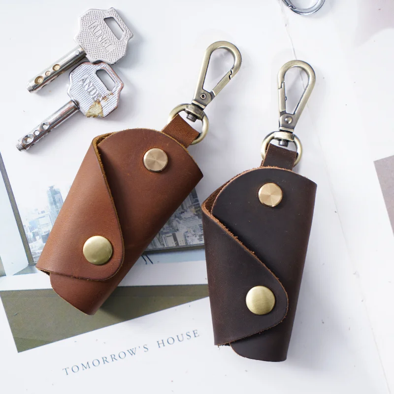 Genuine Leather Key Wallets Personalized Portable Mini Key Bag Vintage Male Waist Hanging Keys Case Cover Holder Keychain Pouch