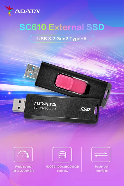Usb Adata 500 Gb Ssd Ssd Externo Adata Sd810, 500gb, Usb-c Negro