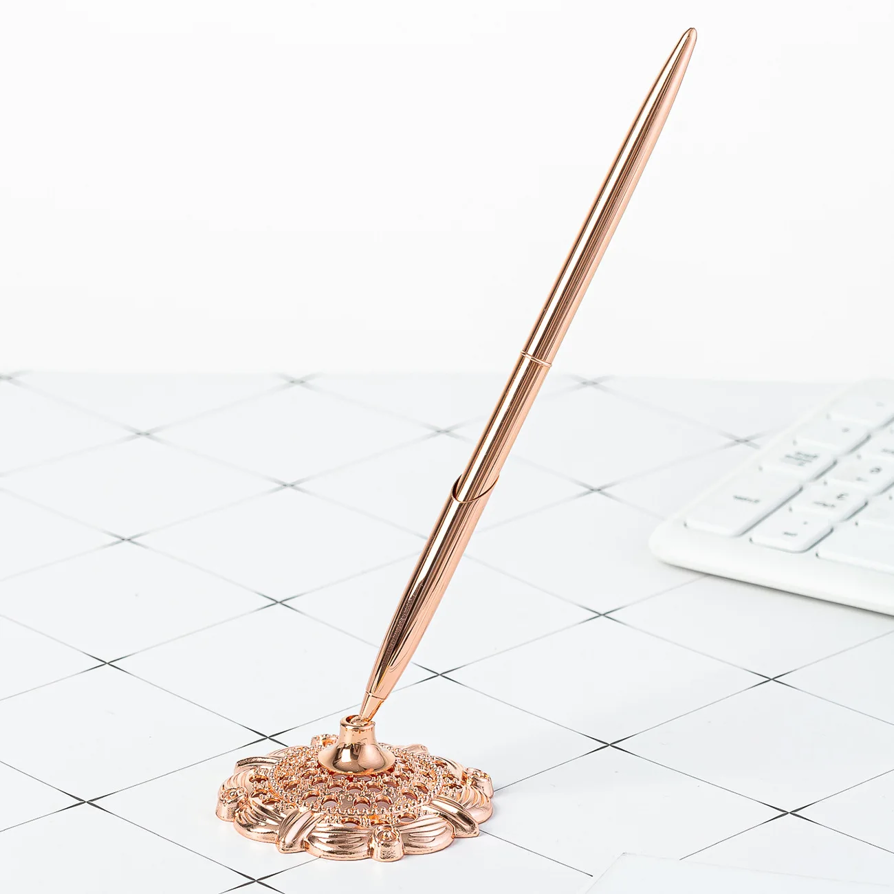 

15PCS Counter Pen Chain Table Standing Desktop Ballpoint Holder Fixed Exquisite Pens Black Office Signature Business Signing
