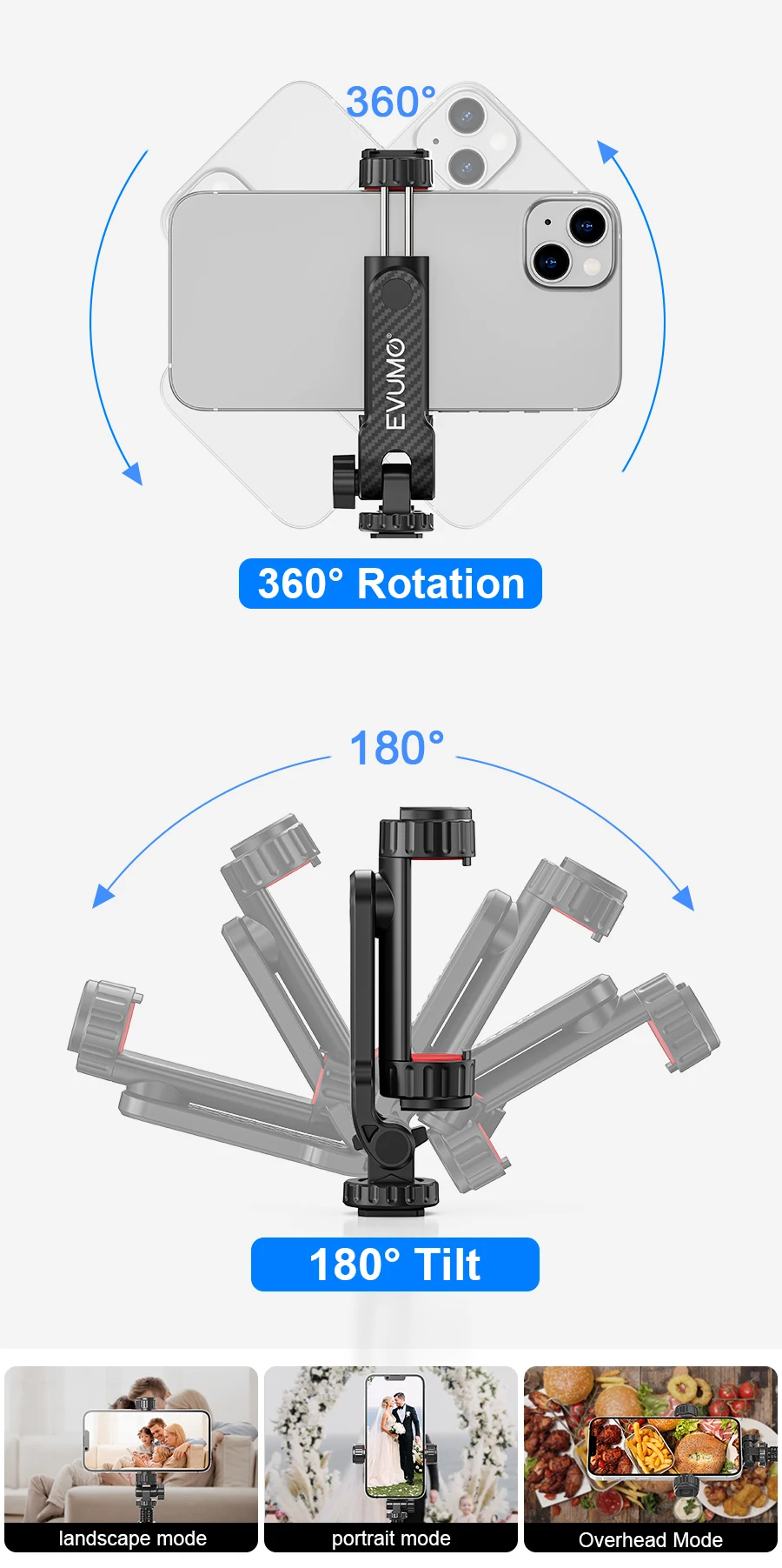 PM11 Portable Phone Mount Holder Clamp Dual Cold Shoe Rotatable Digtal Camera Br
