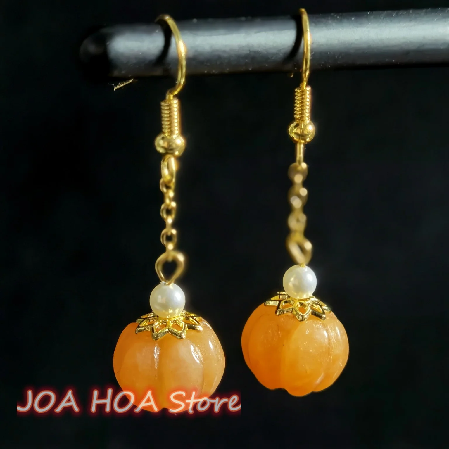 

Natural GEBI Golden Silk Jade Large Pumpkin Stud Earrings Eardrop Fengshui Ear HEWELRY Exquisite Chain Boutique Jewelry