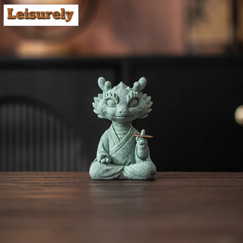 Creative Green Sandstone Dragon Snake Master One Finger Earns Tea Pet Ornament Teasing Beast Home Desktop Incense Holder Base