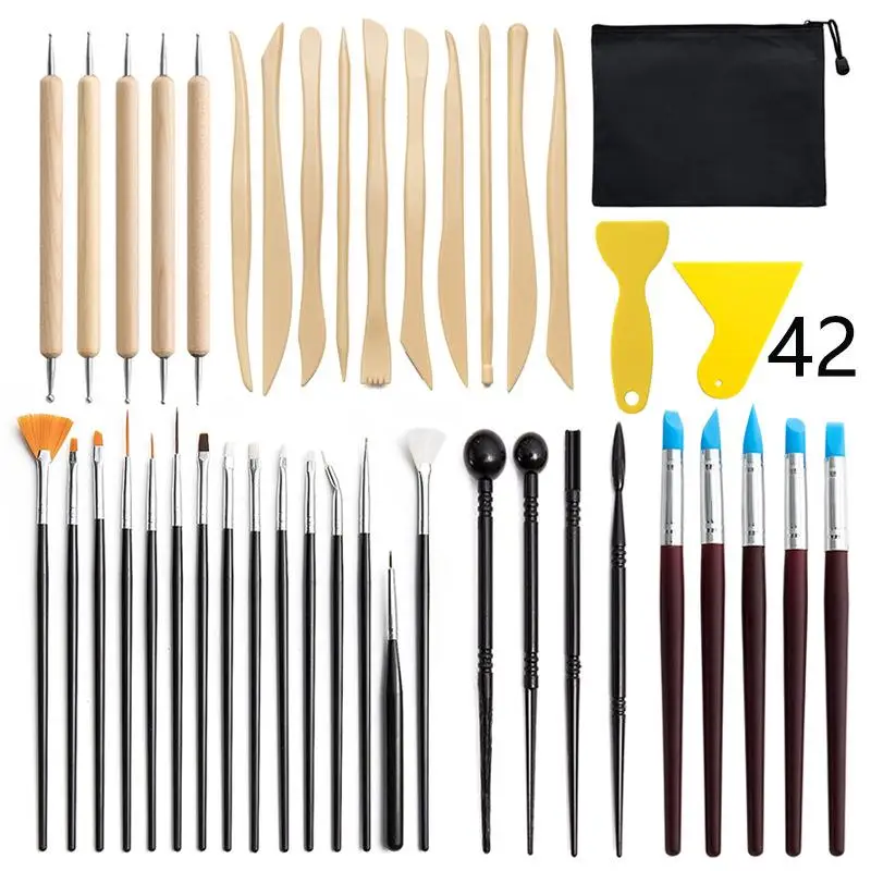 Pottery Clay Sculpting Tools Pottery Carving Tool Kit Carrying Case Bag Ceramics Supplies Polymer Sculpture Set