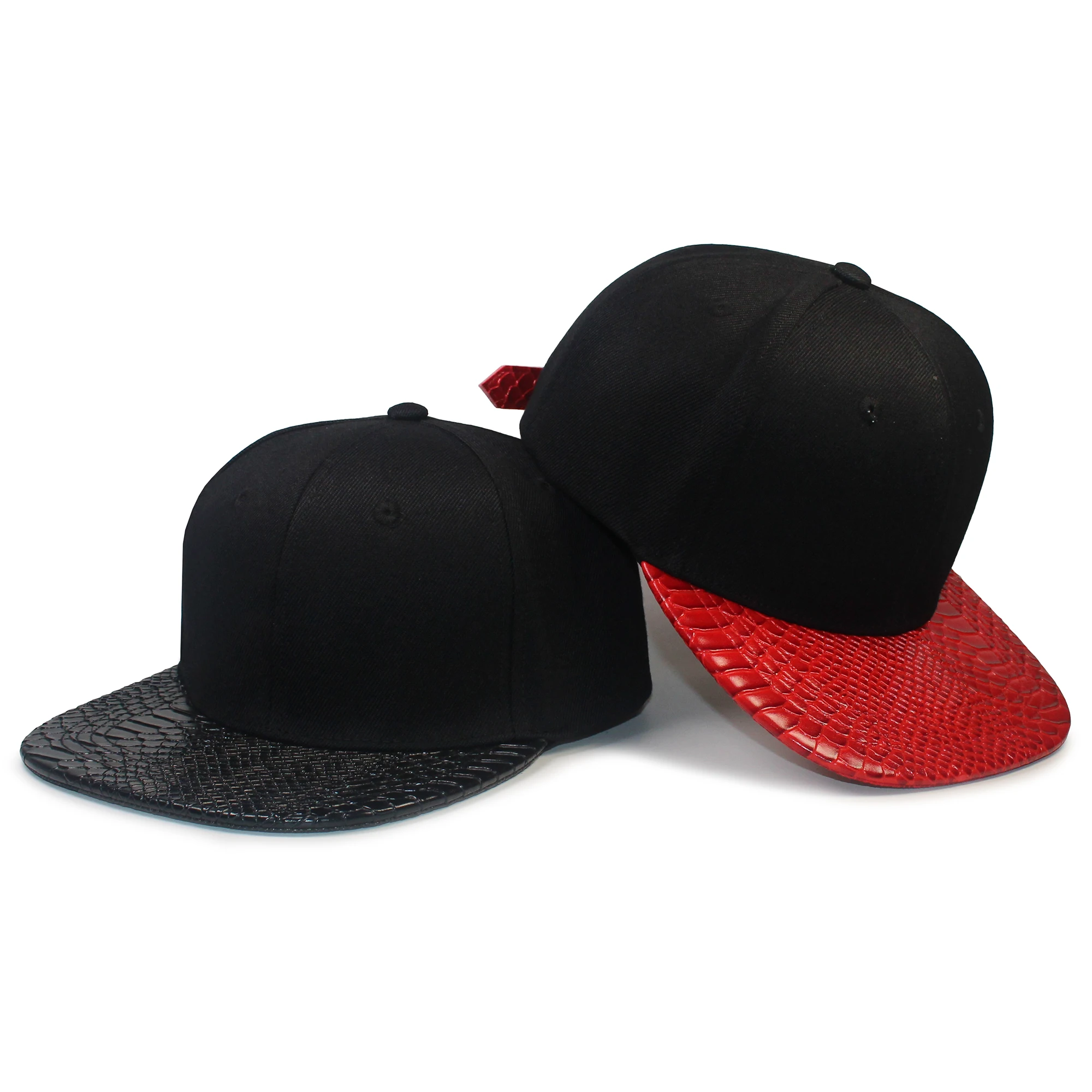 PU Brim Acrylic Crown Snapback Hat Unisex Adjustable Hip Hop Snakeskin Baseball Cap Men