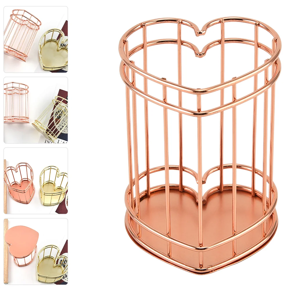 

Heart Shape Desktop Pen Container Metal Craft Makeup Brush Pot Nordic Style Pen Dressing Table Makeup Brush Holder Organizer