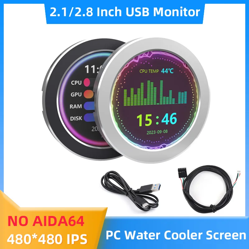 Monitor Usb pc Water Cooler Tela Secundária Ips 480×480 Análise Espectro Musical Lcd com Caixa Cnc Não Aida64 2.1 2.8