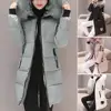 2024 New Winter Coat Women's Jacket Fur Neckline Long Basic Coats Thick Jackets Cotton Padded Outerwear Parkas Female Clothes 5