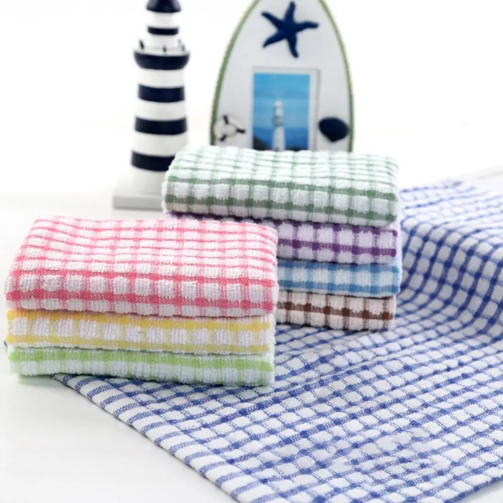 40*27cm Tea Towel Plaid Table Dishcloth Cotton Cleaning Cotton Soft Coral Fleece Microfiber Rag Pan Pot Dish Wipe Cloth Kitchen