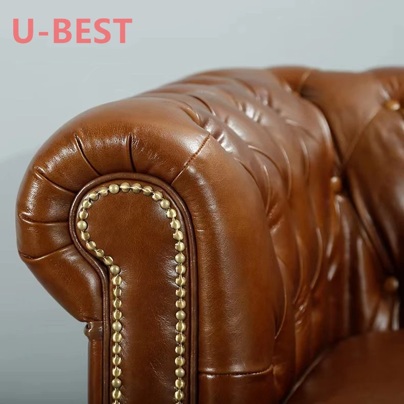 U-BEST Europe Classic Vintage 3 Seat Living Room Couch Leather Sofa Luxury Chesterfield Sofa Sectional Cama 2 Plazas