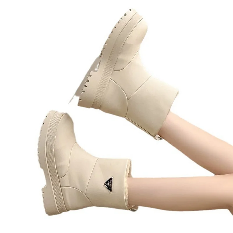 Winter Waterproof Women Snow Boots Thick-Soled  Warm Female Antiskid Soft Leather Shoes Size 35-40