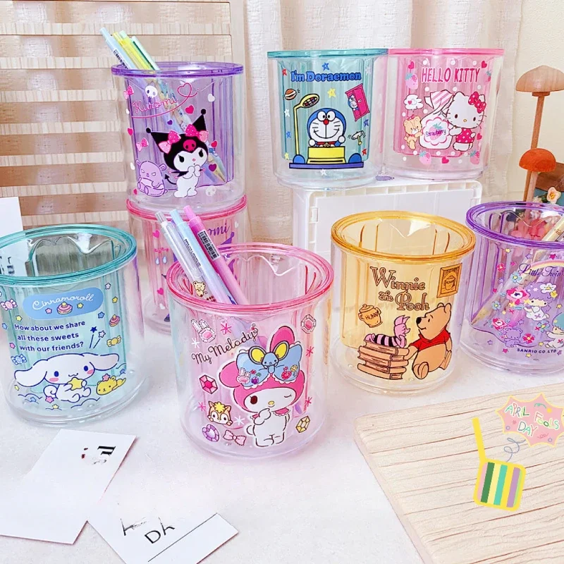 

Sanrio Anime Kuromi Hello Kitty Kawaii Rotatable Pen Container My Melody Cute Cartoon Large Capacity Stationery Storage Box