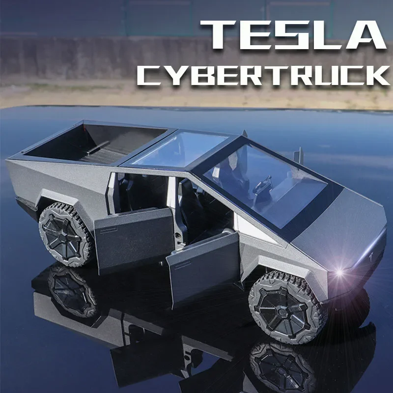 1:24 Tesla Cybertruck Pickup Suv Modello Di Auto In Lega Pressofuso Giocattolo In Metallo Fuoristrada Camion Sound Light Collezione Di Giocattoli Per 