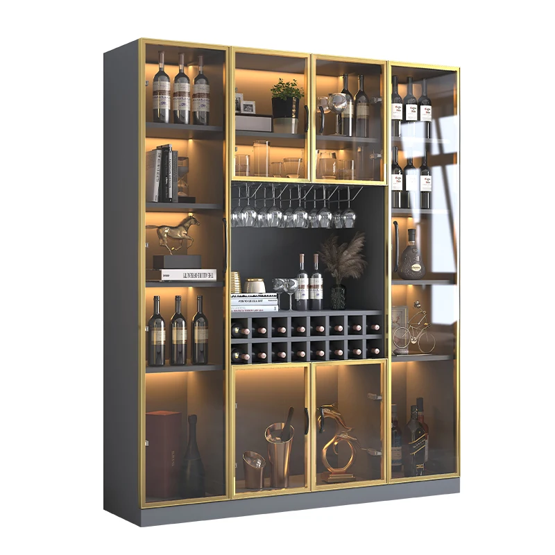 Stainless steel metal cabinet European light luxury wine cabinet display glass red rack