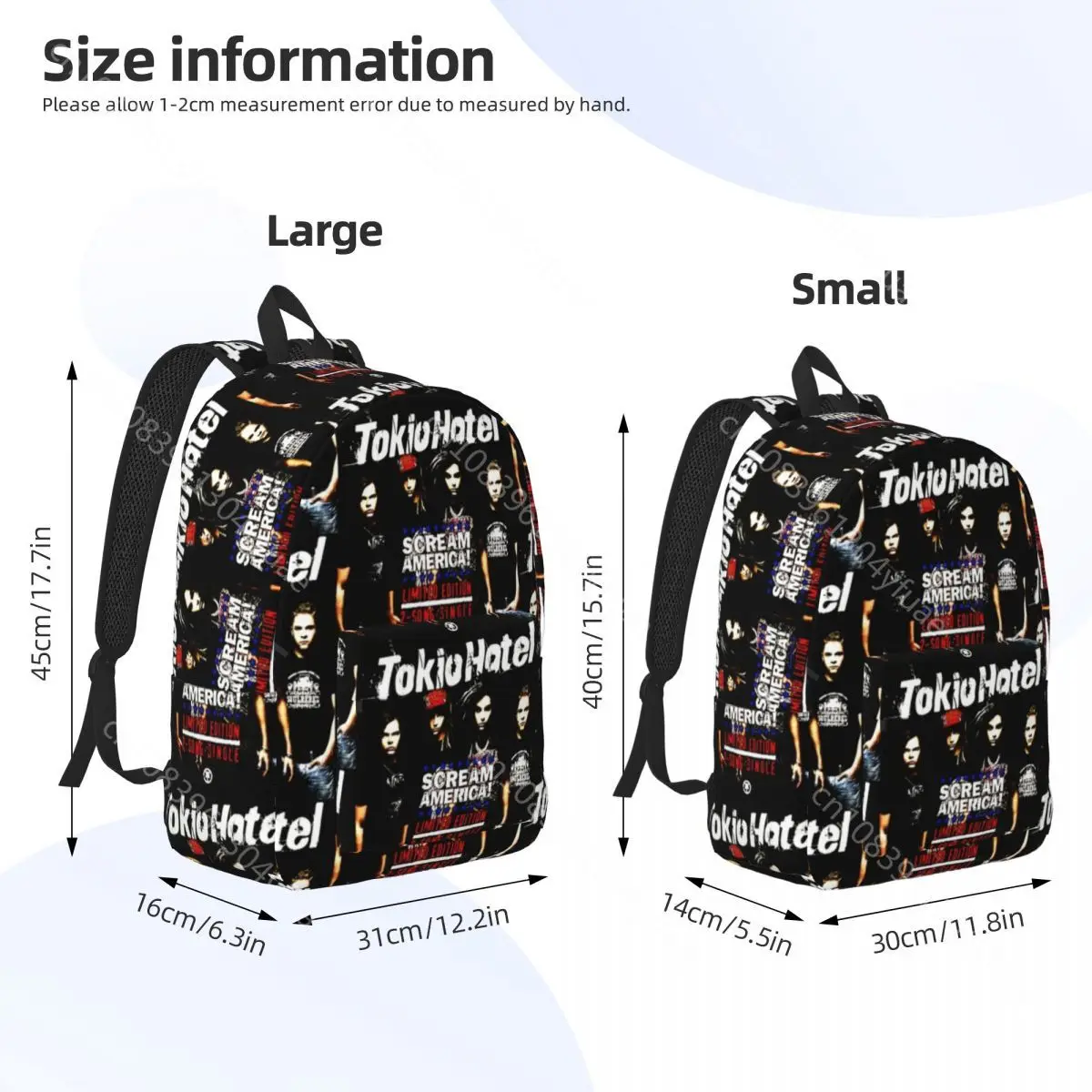 Tokio Hotels Backpack Group Music Youth Polyester Hiking Backpacks Big Fun School Bags Rucksack