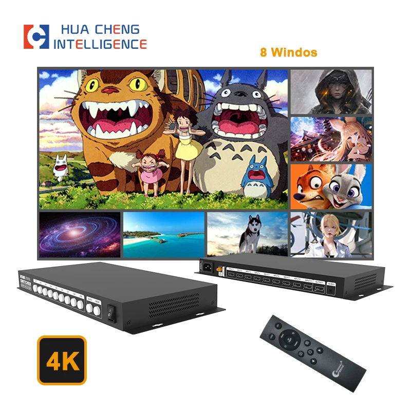 H9 4K LED Video Switch Splitter 9 In 1 Out 2x1 4x1 6x1 8x1 9x1 Screen Splitter High Definition Wall Display with remote control