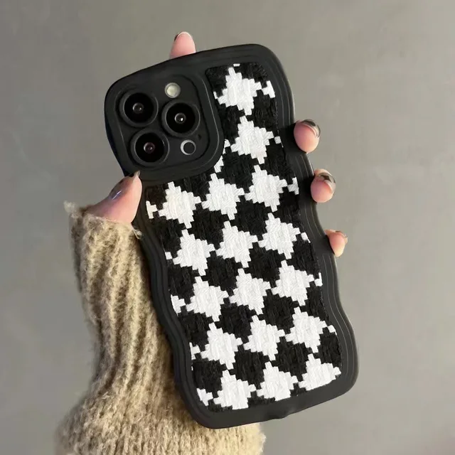 Tecido xadrez com bowknot preto tpu caso de telefone para iphone 14 pro max  13 12 mini 11promax xr x xs max 7 8 plus se 2020 6s capa