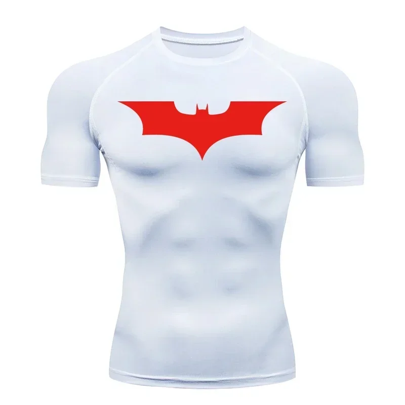 Fitness Man T-shirt Bat Print Compression Shirts for Men Summer Short Sleeve Rash Gym Workout Running Tshirt Athletic Tees Tops 3