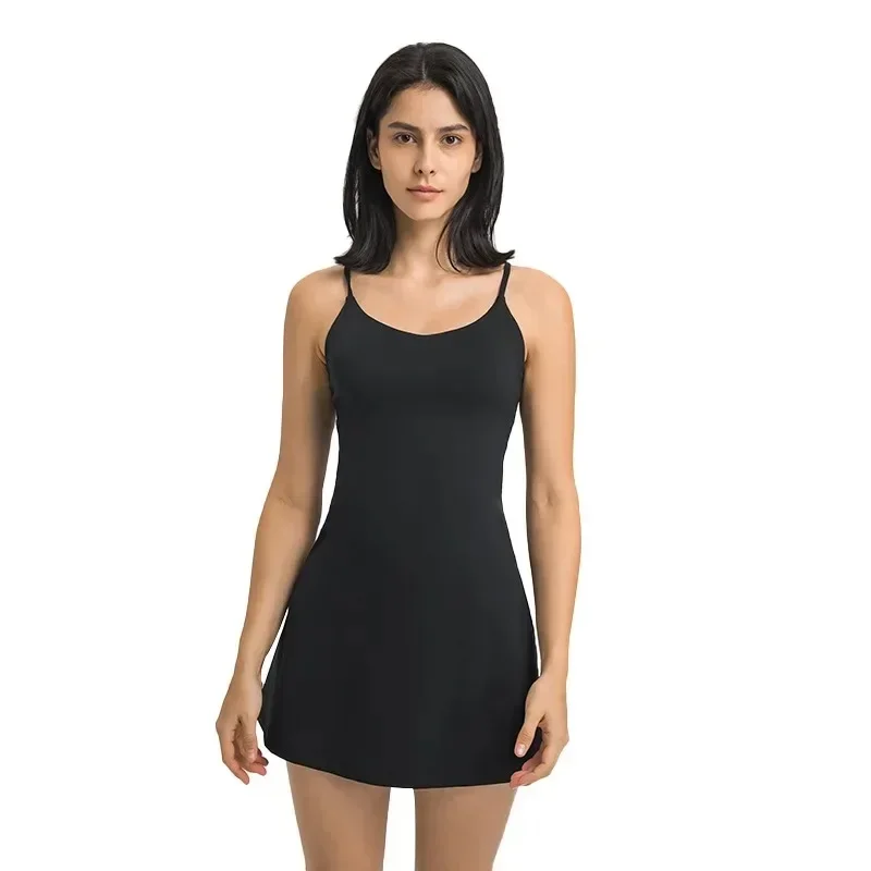 Lemon Women Fitness Tennis Dress Bodysuit Sbreathable Sweat-wicking One Piece Pockets Golf With Dress Gym With Chest Pad