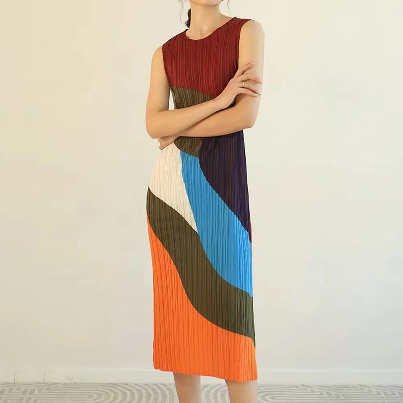 

Женское платье-жилет без рукавов, базовое прямое платье контрастных цветов, лето-осень 2024