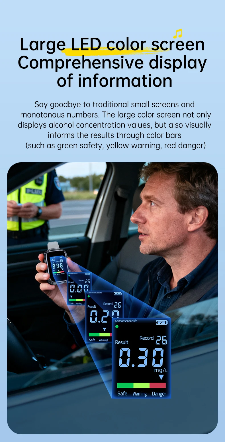 Digital Breath Alcohol Tester Portable Breathalyzer LCD Color Screen USB Recharg